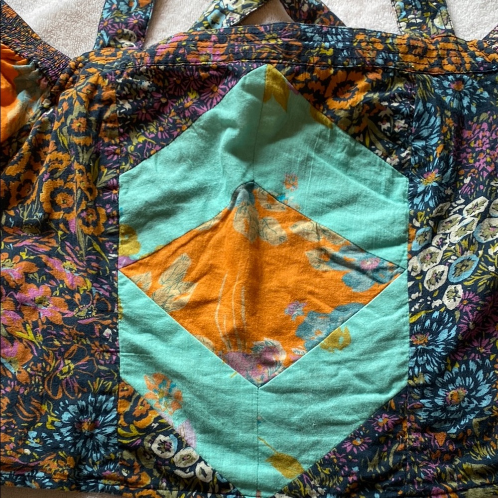 Anthropologie - Love the Label Colorful Patchwork Off the Shoulder Crop Top - Picture 9 of 10